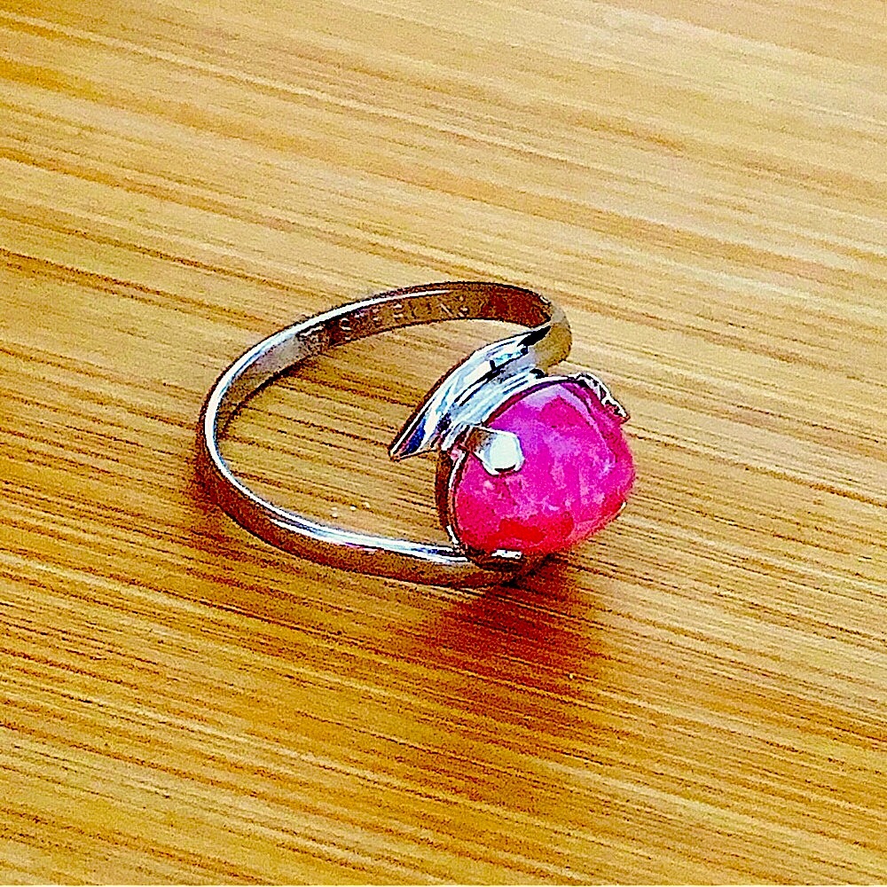 $42 Vibrant Pink Rhodochrosite Estate Ring Size 6 Hallmark Sterling - Picture 3 of 7